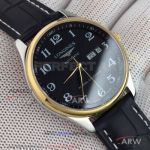 Perfect Replica Longines Annual Calendar Black Face Gold Bezel 39.5mm Men's Watch